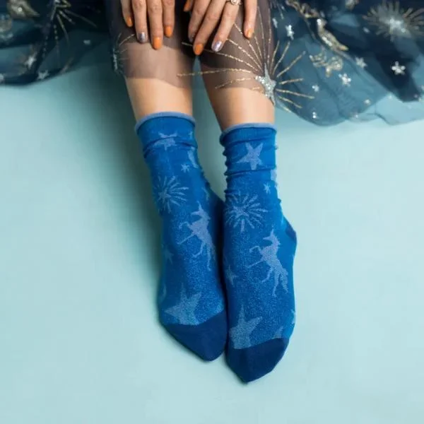 Celestial Shimmer Crew Sock – Blue – US W5.5-10