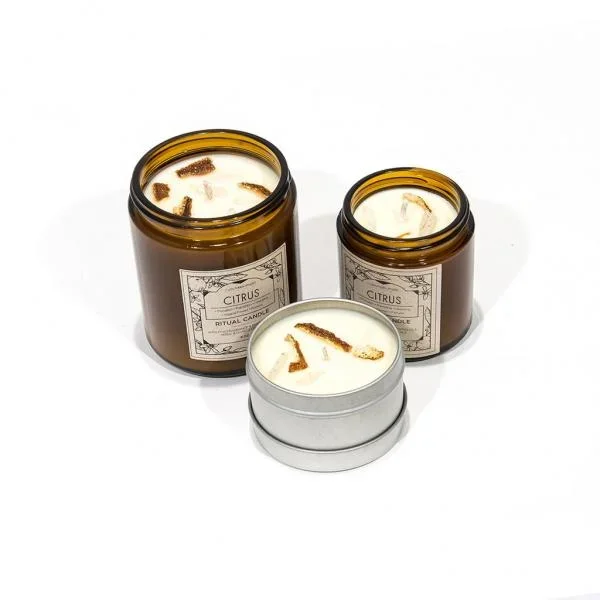 Citrus – 4 Oz. Ritual Candle with Quartz and Herbs