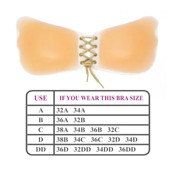 Cleavage Gal Silicone Lace Up Bra – Beige –