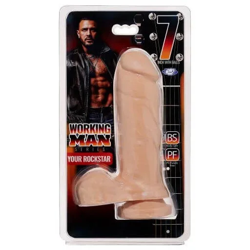 Cloud 9 Working Man 7 inches Light Skin Tone Beige Dildo with Balls Your Rockstar