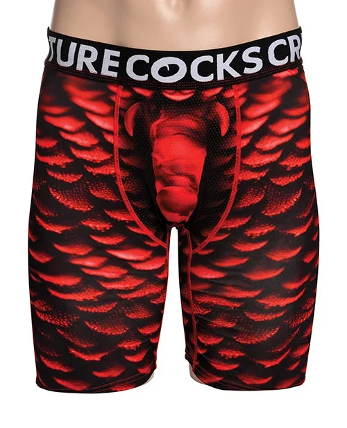 Crimson Devil Boxer Shorts with Mesh Pouch and Bold Scale Pattern