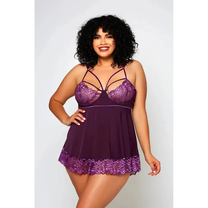 Cross Dye Lace & Microfiber Babydoll & G-String – Queen