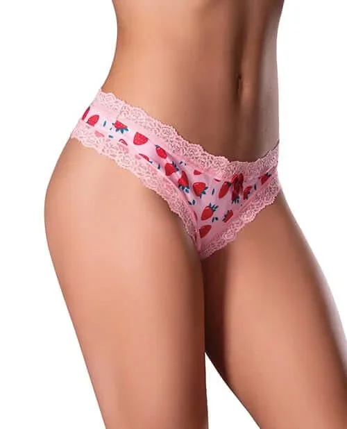 Crotchless Thong S/M Strawberry – Sweet Treats Collection with Edible Lube | Magic Silk