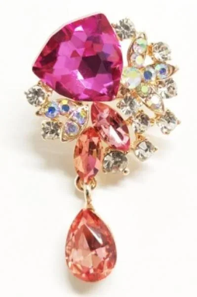 Crystal Tear Drop Pin – Magenta/Rose