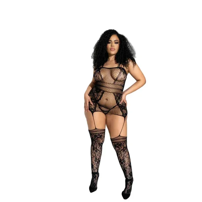 Curvy Aria Fishnet Body Stocking – O/sx – Black