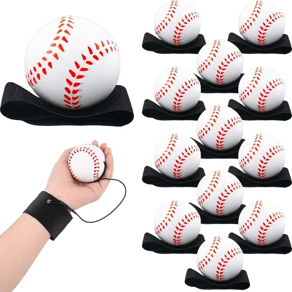 Deekin 12 Pcs 2.36 Inch Sports Wrist Balls Baseball Ball Wristband Toys Reb