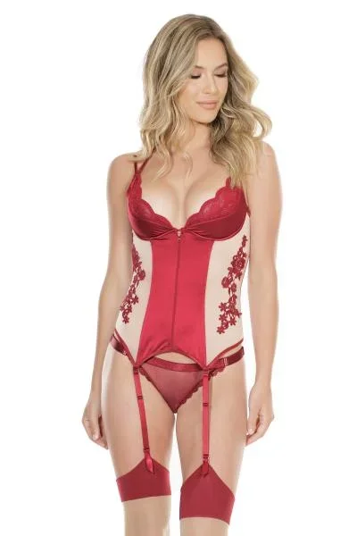 Demi Cup Bustier with Applique Details – Merlot/Nude –