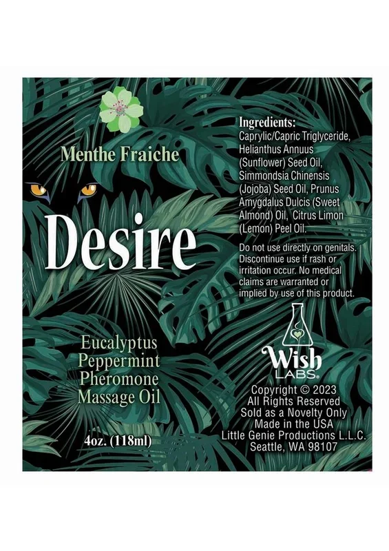 Desire Pheromone Massage Oil 4oz – Eucalyptus/Peppermint