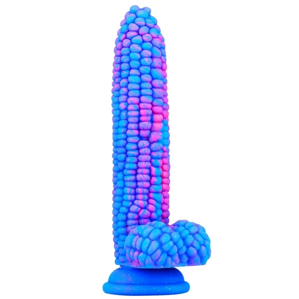Dildo Colourful Big Grain Corn Adult Sex Toy With Strong Suction Cup 8 Inch Flexible Soft Vegetable Dildos – Blue 1.0 Count