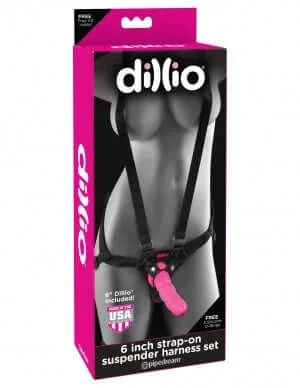 Dillio 6 inches Strap On Suspender Harness Set Pink
