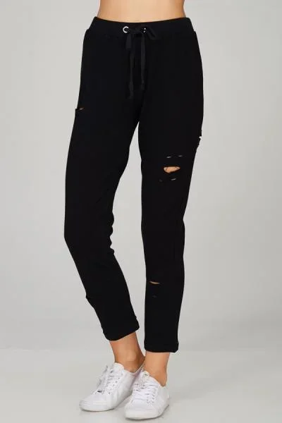 Distressed Knit Pants – Black –