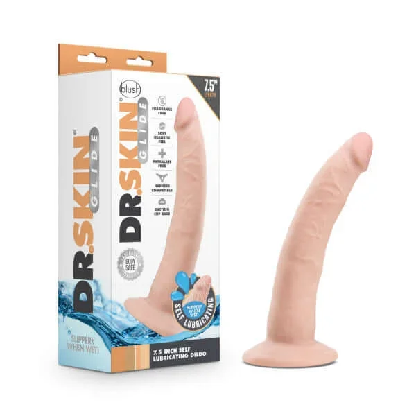 Dr. Skin Glide 7.5 inches Self Lubricating Dildo Vanilla Beige