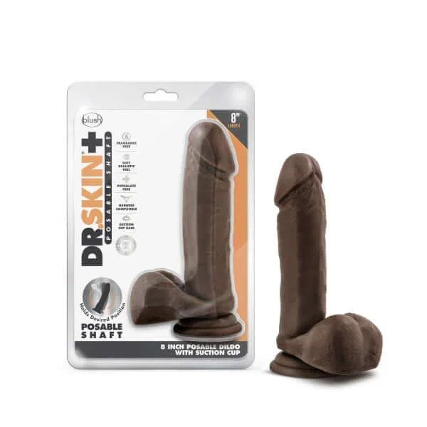 Dr. Skin Plus 8 inches Posable Dildo with Balls Chocolate Dark Brown