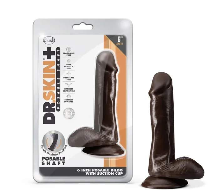 Dr. Skin Plus – 6 Inch Posable Dildo With Balls – Chocolate