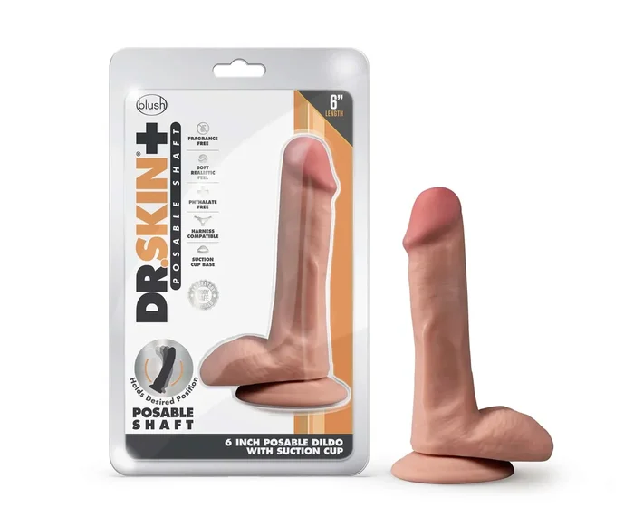 Dr. Skin Plus – 6 Inch Posable Dildo With Balls – Mocha