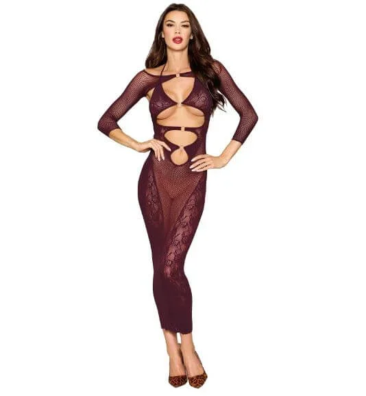 Dreamgirl Bodystocking Gown and Shrug Cherry Lacquer O/S