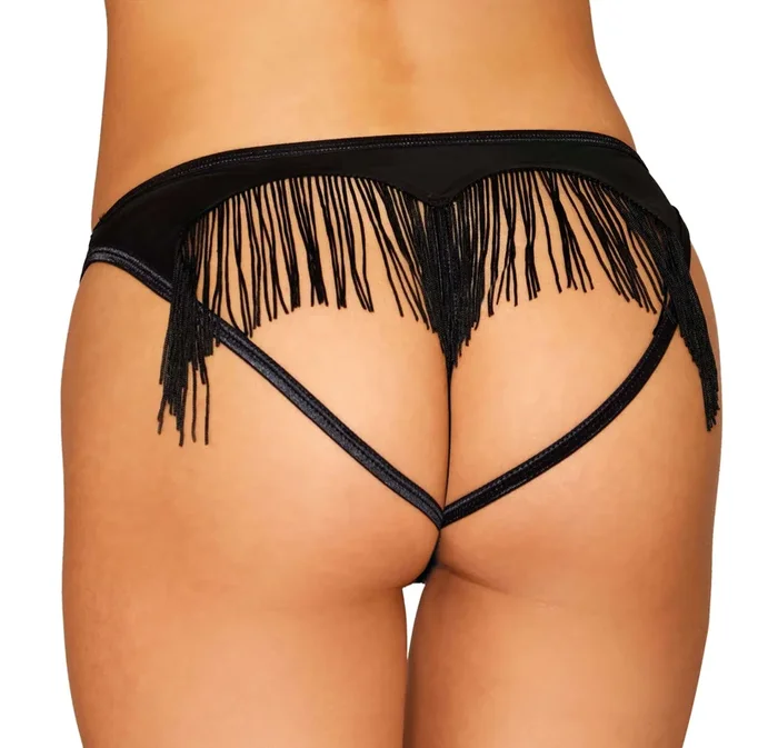 Dreamgirl Microfiber Heart Back Panty with Fringe Detail – Large