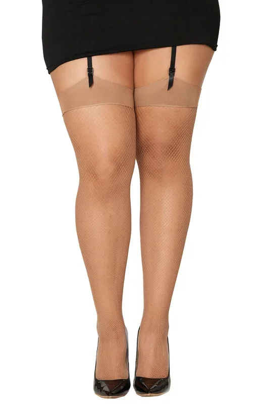Dreamgirl Nude Fishnet Queen Size Thigh High Stockings