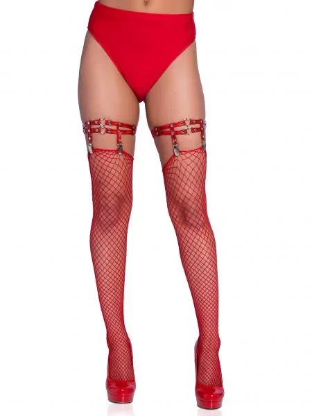 Dual Strap Iridescent Mini Hearts Studded Thigh Garter Suspender – Red – One Size