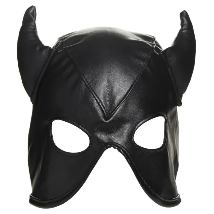 Dungeon Demon Bondage Hood With Horns – Black