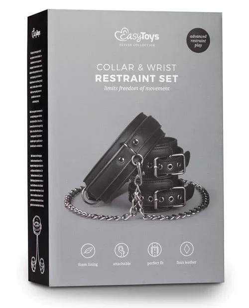 Easy Toys Faux Leather Collar with Handcuffs – Black