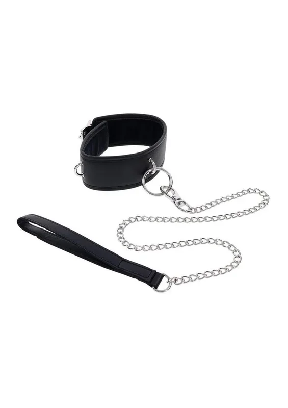 Edge Collar & Leash Set – Black Leather with Chain