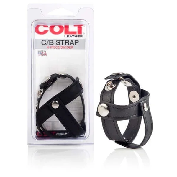 Elevate Your Sensual Play with COLT Gear Black Leather H-Piece Divider Cock and Ball Strap