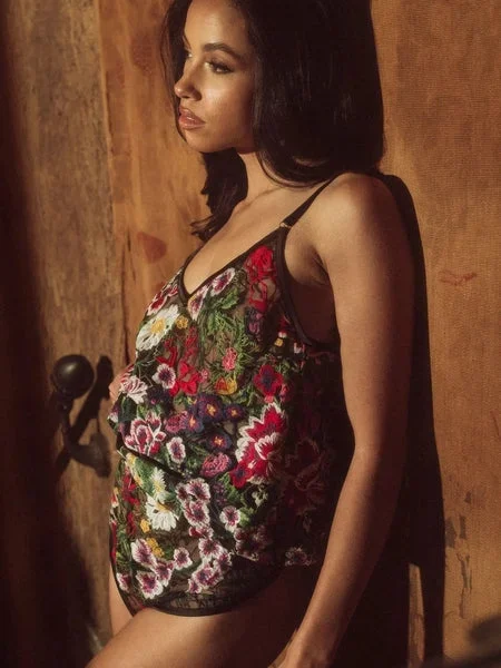 Embroidery Cami – Multicolor Floral/Black –