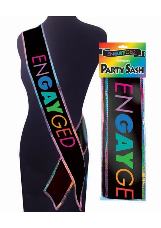 Engayged Pride Party Sash Black with Rainbow Trim
