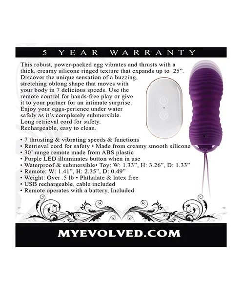 Evolved Eager Egg Vibrating & Thrusting Egg w/Remote – Purple