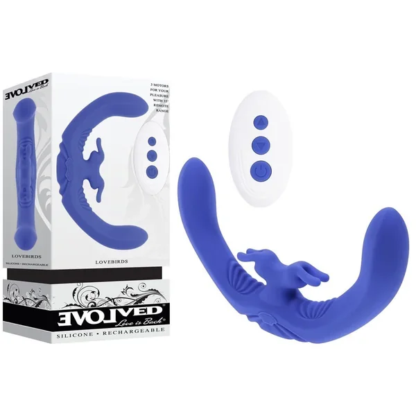 Evolved LOVEBIRDS – Purple 20.8 cm USB Rechargeable Double-Ended Rabbit Vibrator with Remote