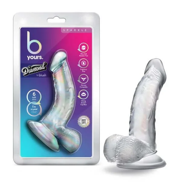 Experience Lifelike Pleasure with the B Yours Diamond Sparkle Clear Dildo