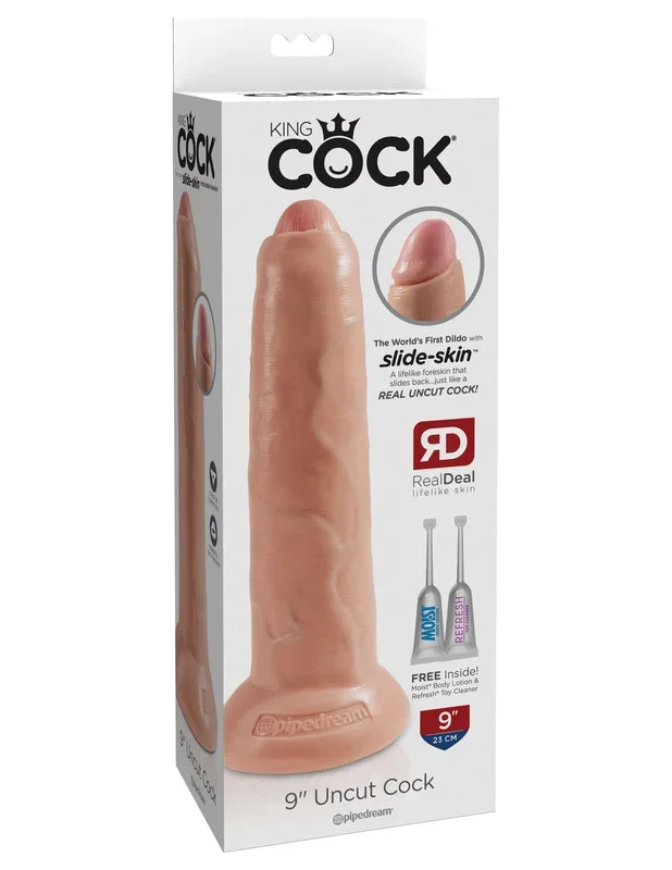Experience Ultimate Realism with the King Cock 9 inches Uncut Cock Beige Dildo!