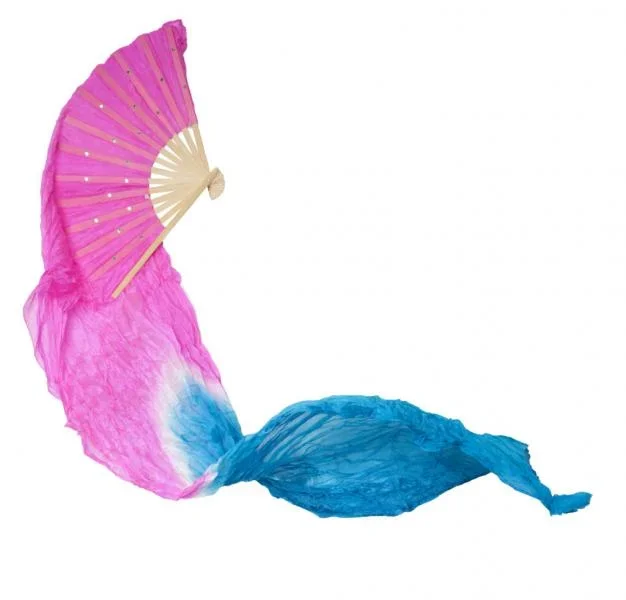 Fan Style Silk Veil – 1 Pair Set – Fuchsia/Turquoise