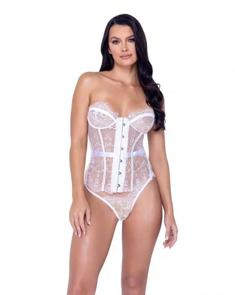 Fantasy Eyelash Lace Bustier and Thong – White –