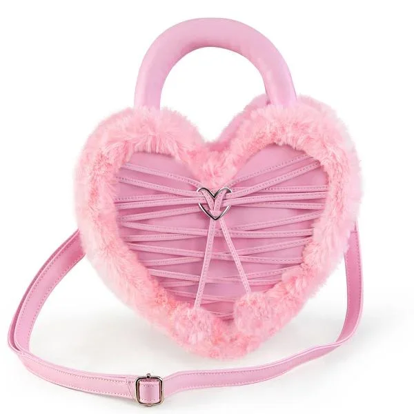 Faux Leather & Fur Heart Shaped Convertible Purse – Baby Pink