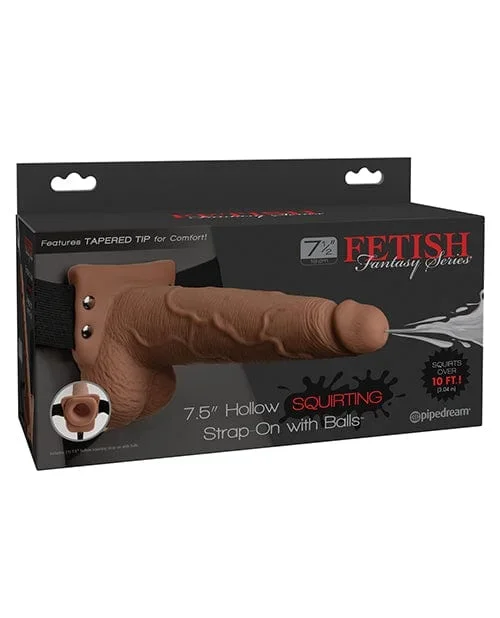 Fetish Fantasy Series 7.5″ Hollow Squirting Strap On with Balls – Tan