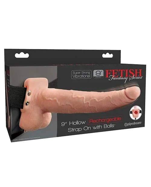 Fetish Fantasy Series 9″ Hollow Rechargeable Strap On with Balls – Flesh