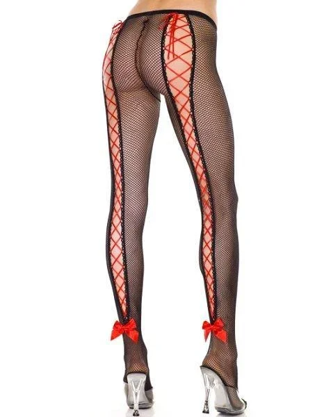 Fishnet Lace-Up Pantyhose – One Size Available