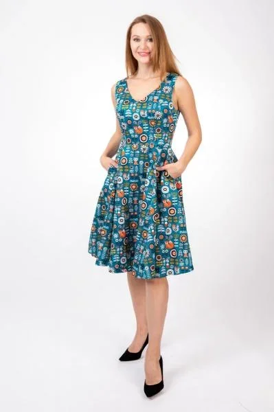 Fit & Flare V-Neck Dress – Woodland Animal Print –