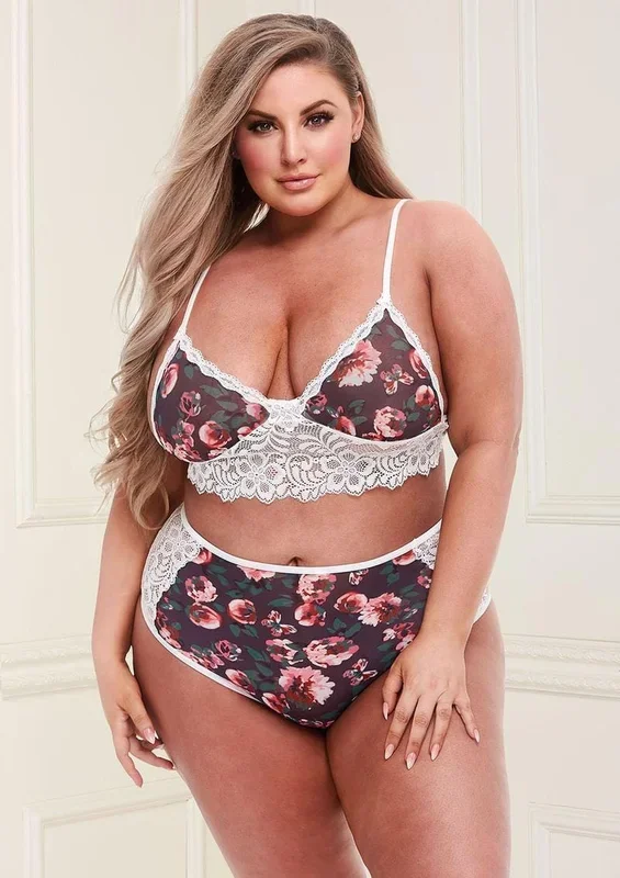 Floral & Lace High-Waisted Lingerie Set