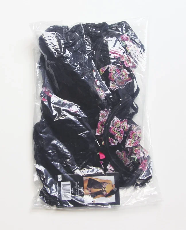 Floral Lace And Mesh Underwire Babydoll Set Open Back 2 Piece Black Pink 1X 2X