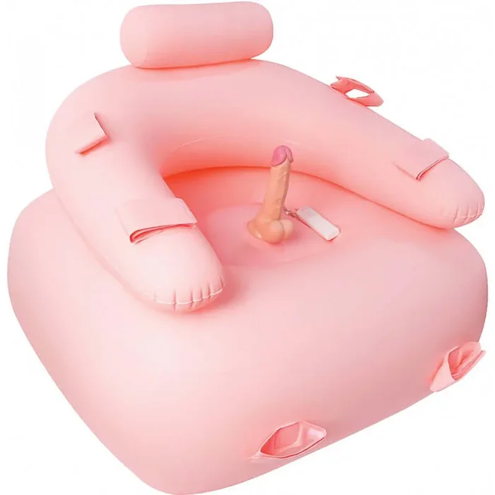 Get Down On It Inflatable Cushion with Wired Remote Control and Vibrating Silicone Dildo Plus Wrist/Leg Straps – Fuchsia