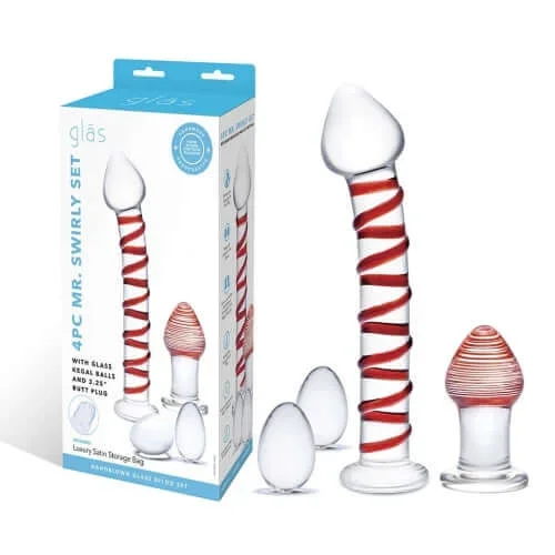 Glas 4 Pieces Mr. Swirly Set with Glass Kegel Balls and Butt Plug