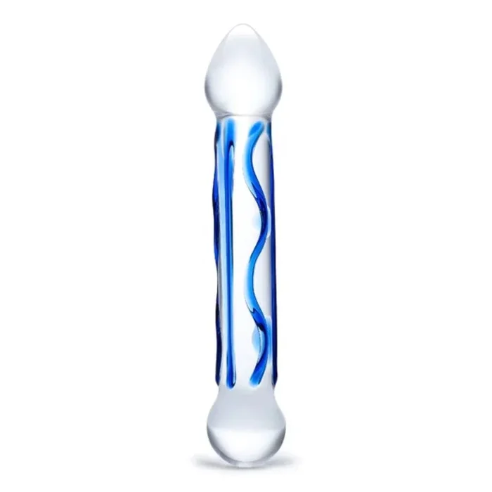 Glas Full Tip Textured Glass Dildo Blue 6.5 Inch
