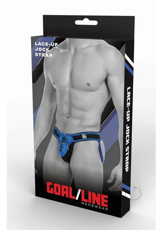 Goal Line Lace Up Jockstrap Blue Large XLarge