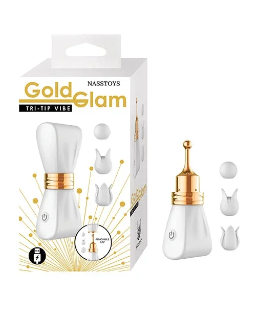 Gold Glam Tri-Tip Vibrator in White with Gold Accents