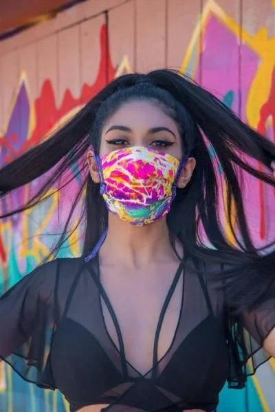 Heavy Brazilian Spandex Pleated Mask – Electric Rainbow –