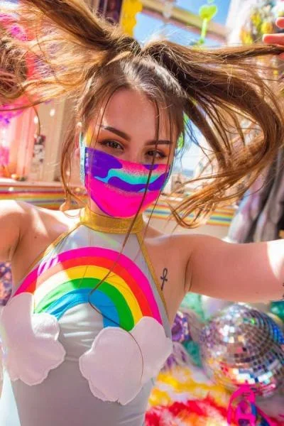 Heavy Brazilian Spandex Pleated Mask – Neon Camouflage –