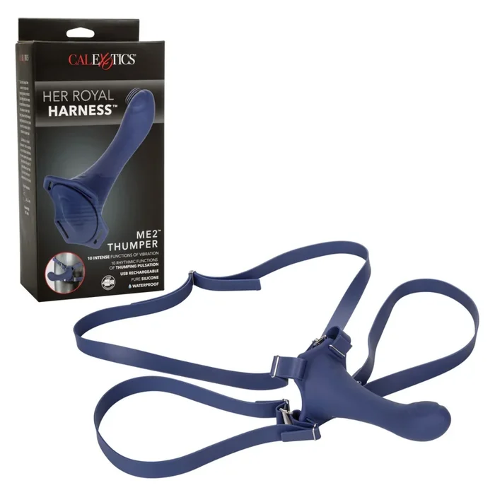 Her Royal Harness ME2 Thumper Strap-On with Silicone Rechargeable Dildo – Blue